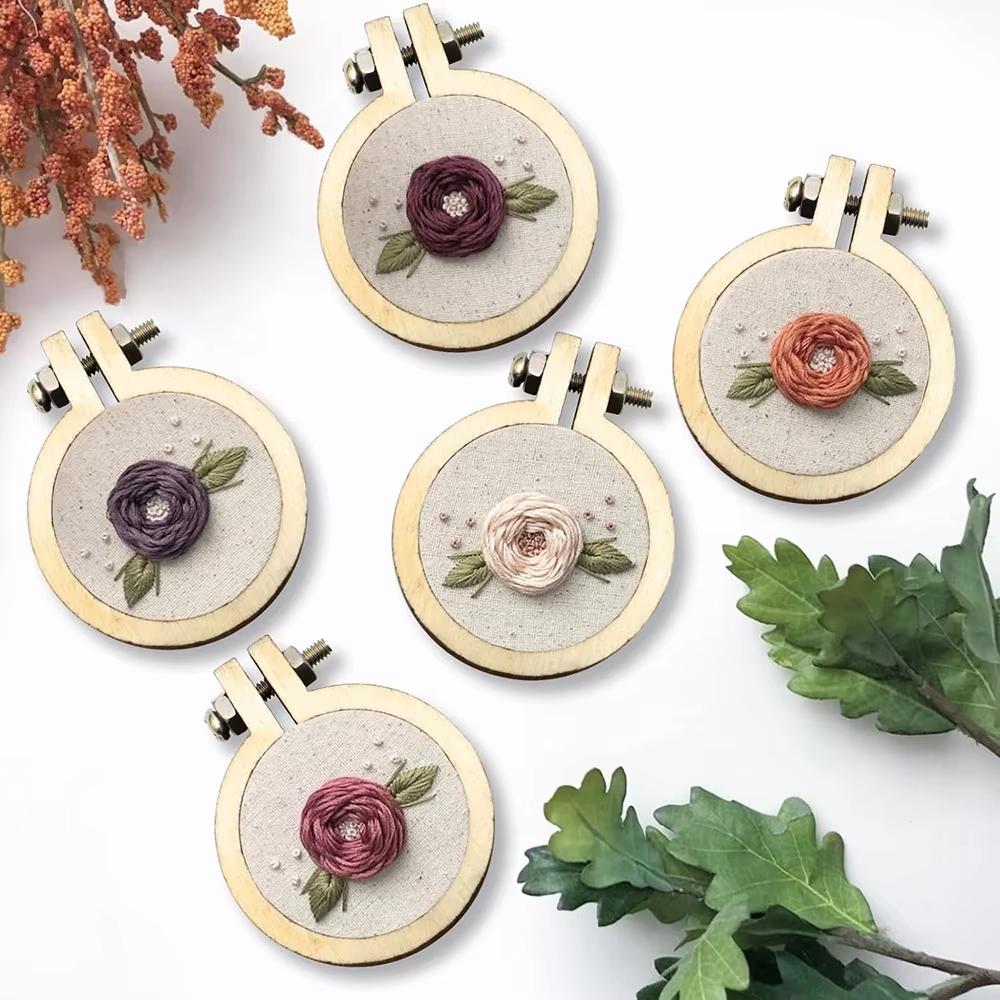 10/5Pcs Wooden Mini Embroidery Hoop Ring Round Pendant Cross Stitch Frame Kit For Crafts Sewing Accessories