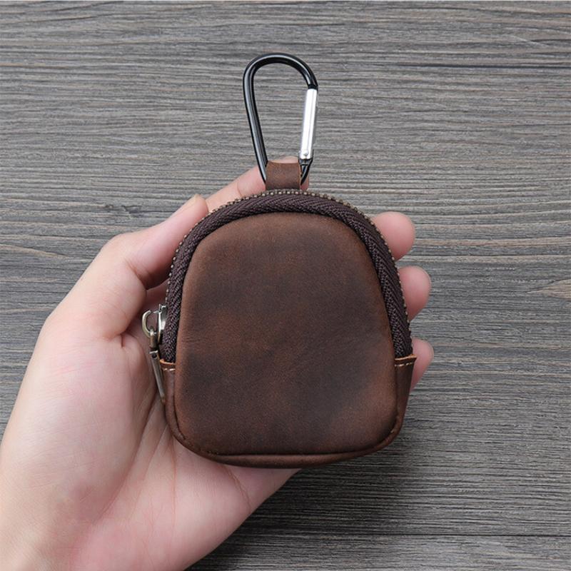 Retro Coin Bag Crazy Horse Leather Small Coins Keys Holder Zipper Pouches Bluetooth Earphone Storage Bags
