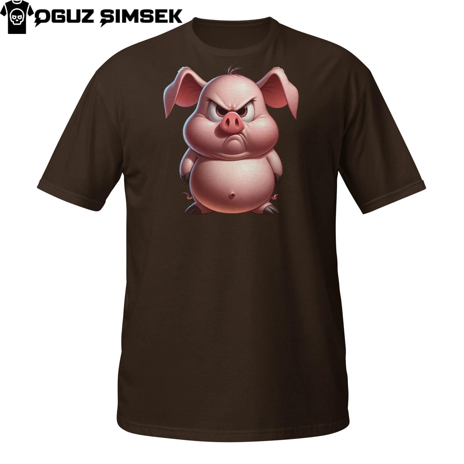 Angry Pig T-Shirt Mens Womens Tees Top – Funny Grumpy Cartoon Farm Animal Tee 2XL