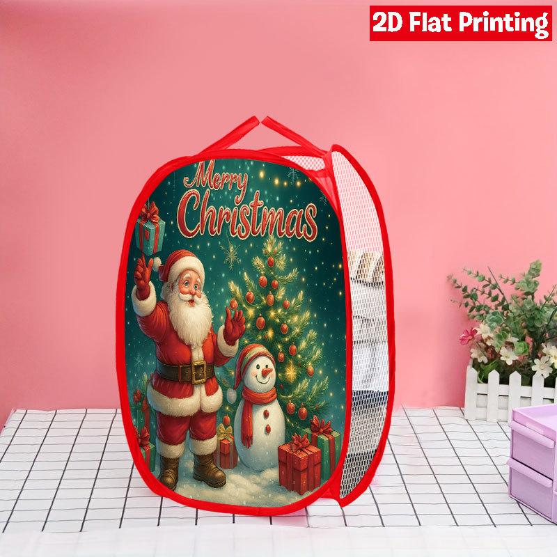 1Pcs Christmas Bathtub Santa Pop-Up Laundry Hamper Expandable Mesh Hamper Basket for Room Bedroom Bathroom Organization Contemporary Storage