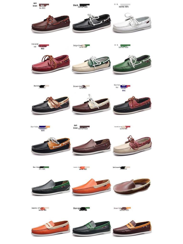 Plus Size Men's Casual Lace-Up Genuine Leather Boat Shoes with Rubber Sole for Driving