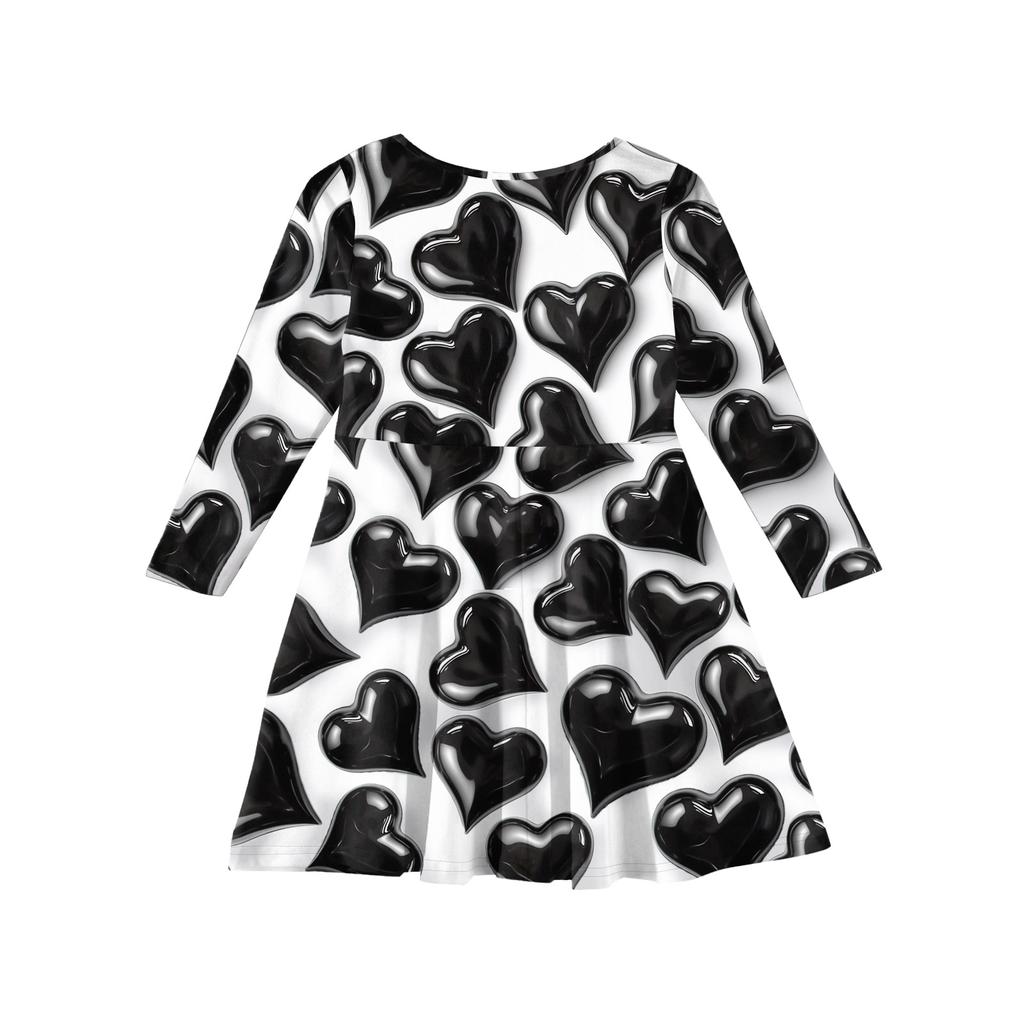 Sommer-Prinzessinnenkleid für Mädchen, Langarm A-Linien T-Shirt-Kleid Valentinstag