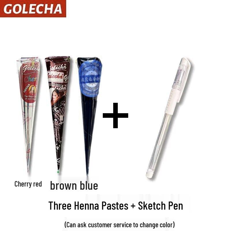 GOLECHA Semi-Permanent Waterproof Henna Tattoo Paste for Freckles and Stencils - Indian Hand-Painted Style