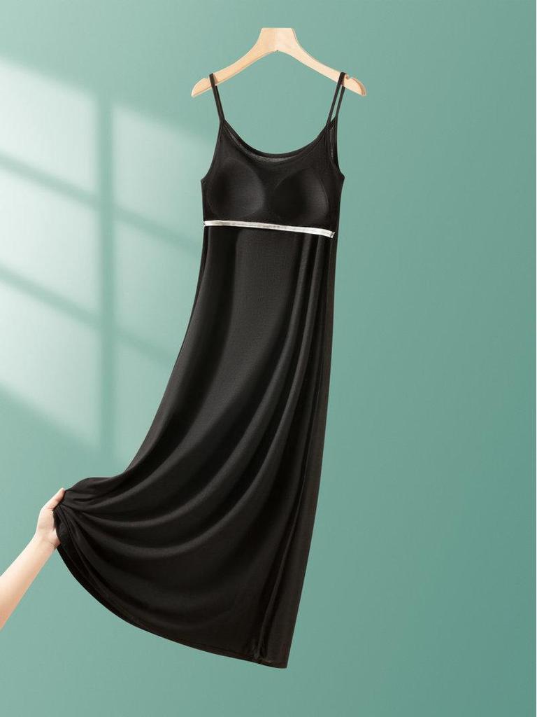 2025 Summer Loose Solid Color Modal Suspender Skirt - Medium Long, Large Size Casual Dress