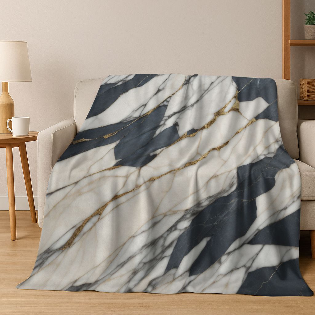 Luxurious Black Green Gold Marble Colorful Stone Texture Art Flannel Blanket,Cozy Soft Throw Blanket for Home Bedroom Bed Sofa