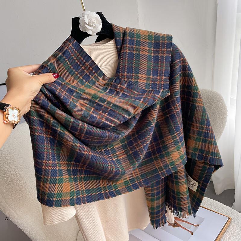Women s Korean Retro Plaid Cashmere Blend Scarf