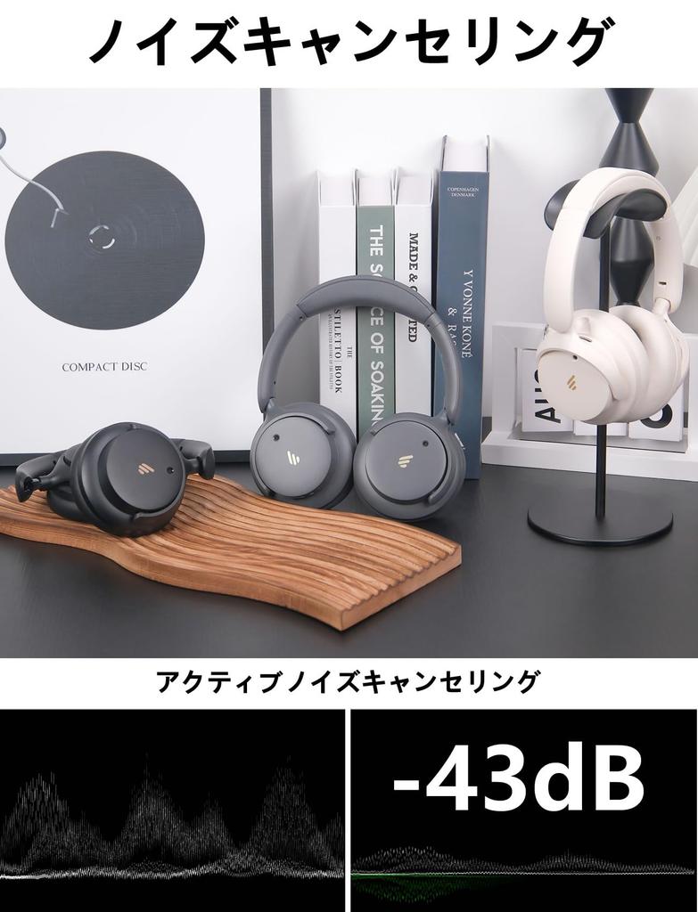 Edifier H9 Noise Cancelling Wireless Headphones Bluetooth 5.4 AAC iPhone Compatible 75-Hour Playback 266g Lightweight Foldable Microphone Gray