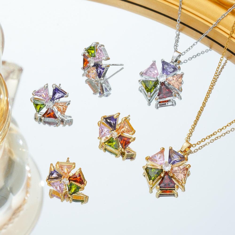 Light Luxury Flower Iris Imitation Red Sapphire Necklace Versatile Fashion Temperament Set for Women