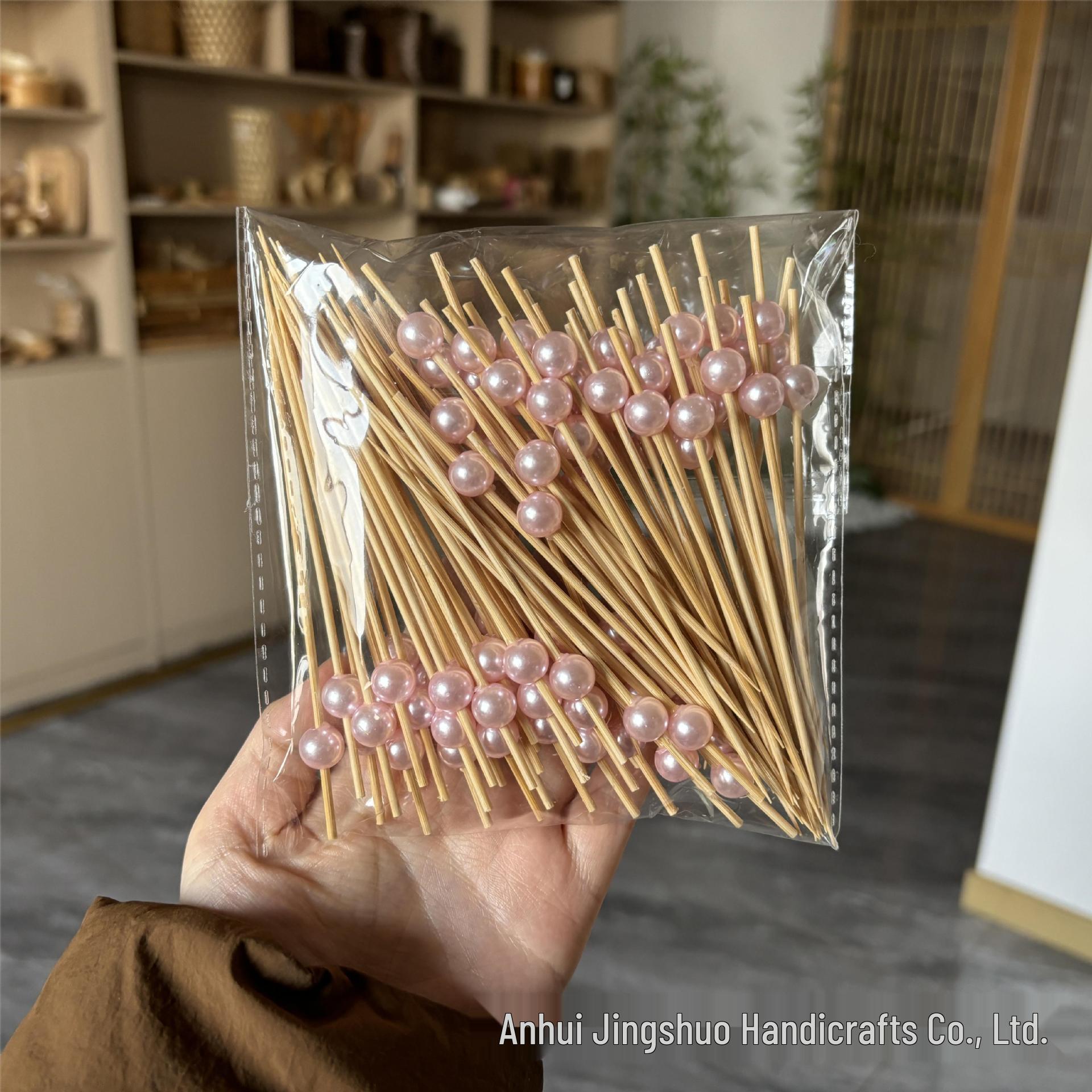 

Цветные бамбуковые шпажки для коктейлей и фруктов с жемчужинами, 100 одноразовых штук 12cm, 100 pieces/package