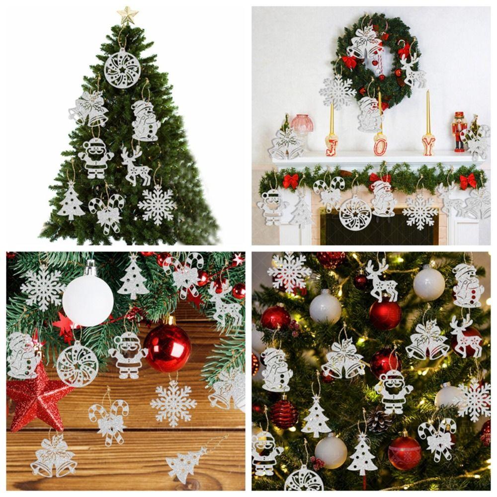 24pcs Creative Christmas Tree Pendant Silver Hanging Ornament Christmas Decoration Tags  Wedding