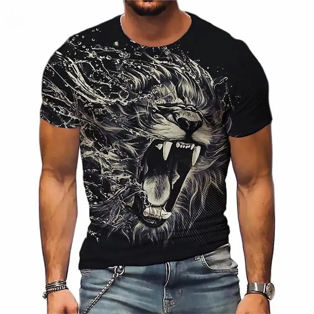 Löwe 3D Digitalmusterdruck Herren Grafik-T-Shirt Lässige Bequeme T-Shirts Kurzarm Pullover Tops Herren Sommer Outdoor-Bekleidung