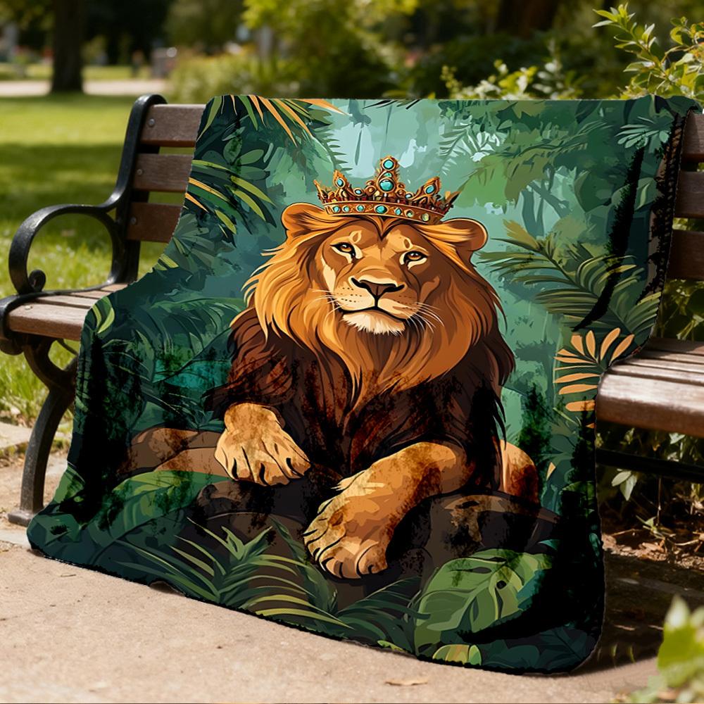 1pc Lion King Jungle Throw Blanket Polyester Fiber, Lightweight Flannel, Soft & Warm, All Season Use for Outdoor, Camping Digital Print