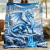 Blue Dragon Flannel Throw – Soft Lightweight Blanket for Sofa Office Camping – Warm Durable Polyester