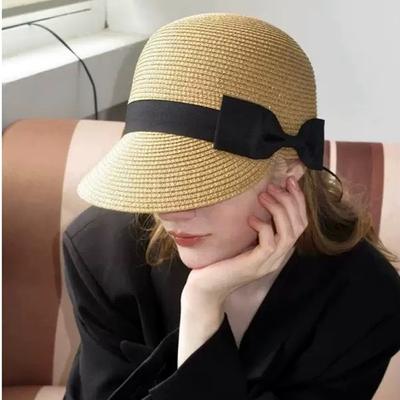 Elegant Straw Hat Summer Beach Travel Holiday Hat Woven Bowknot Sunscreen Hat Wide Brim Women's Sun Hats Ladies Equestrian Hat