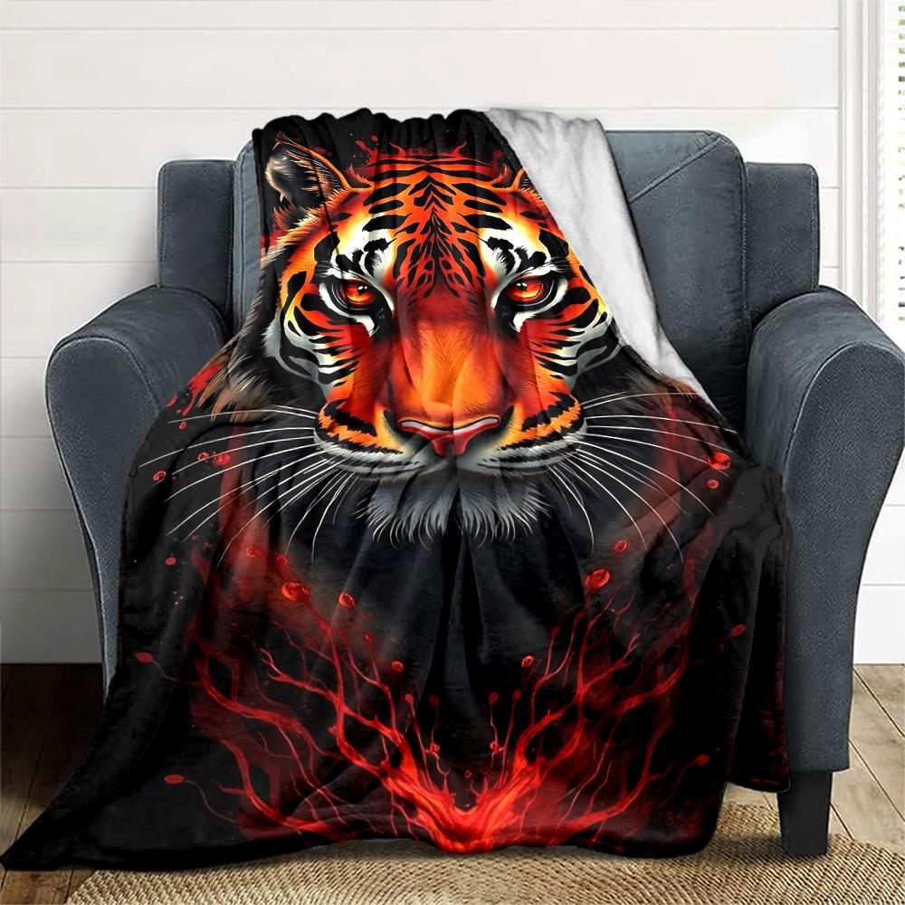 1pc Tiger Print Soft Warm Throw Blanket Nap Blanket For Couch Sofa Office Bed Camping Travel,Comfortable