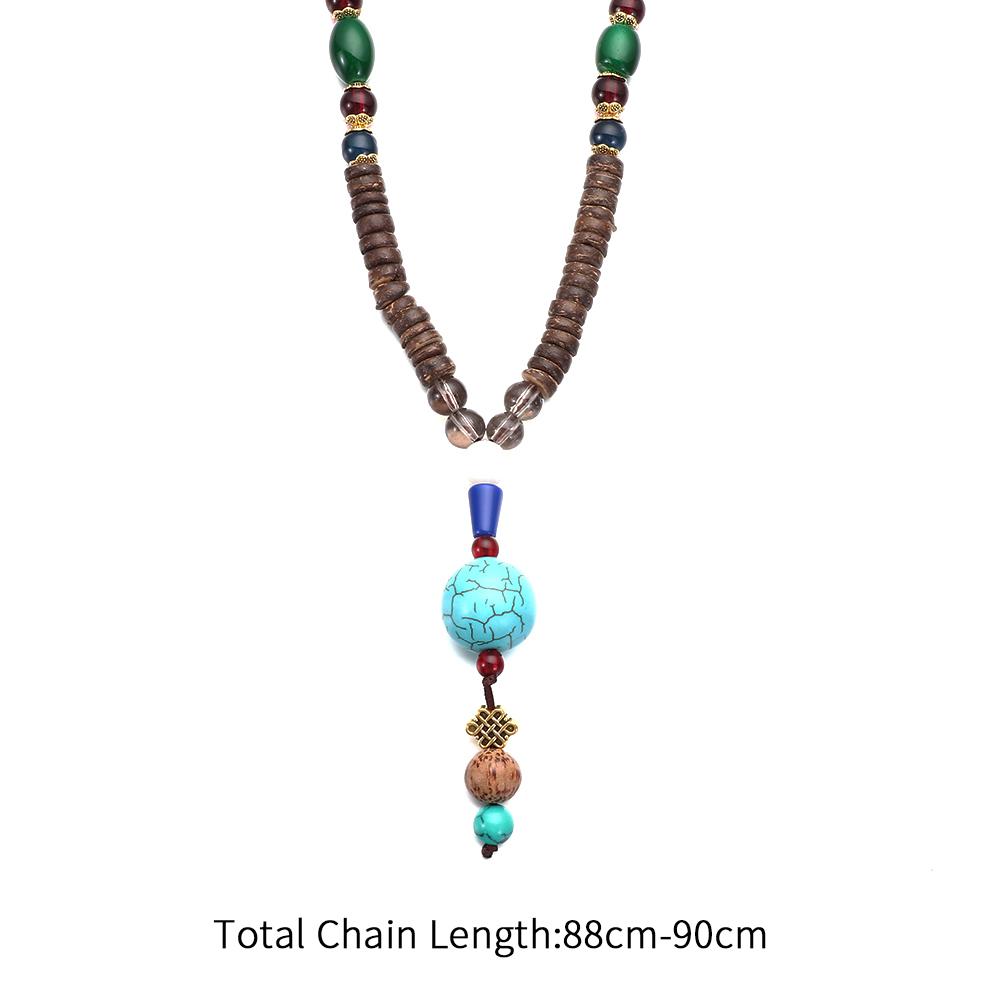 Festival Lucky Gift Party Ethnic Jewelry Buddhist Horn Fish Pendant Nepal Necklace Mala Wood Bead