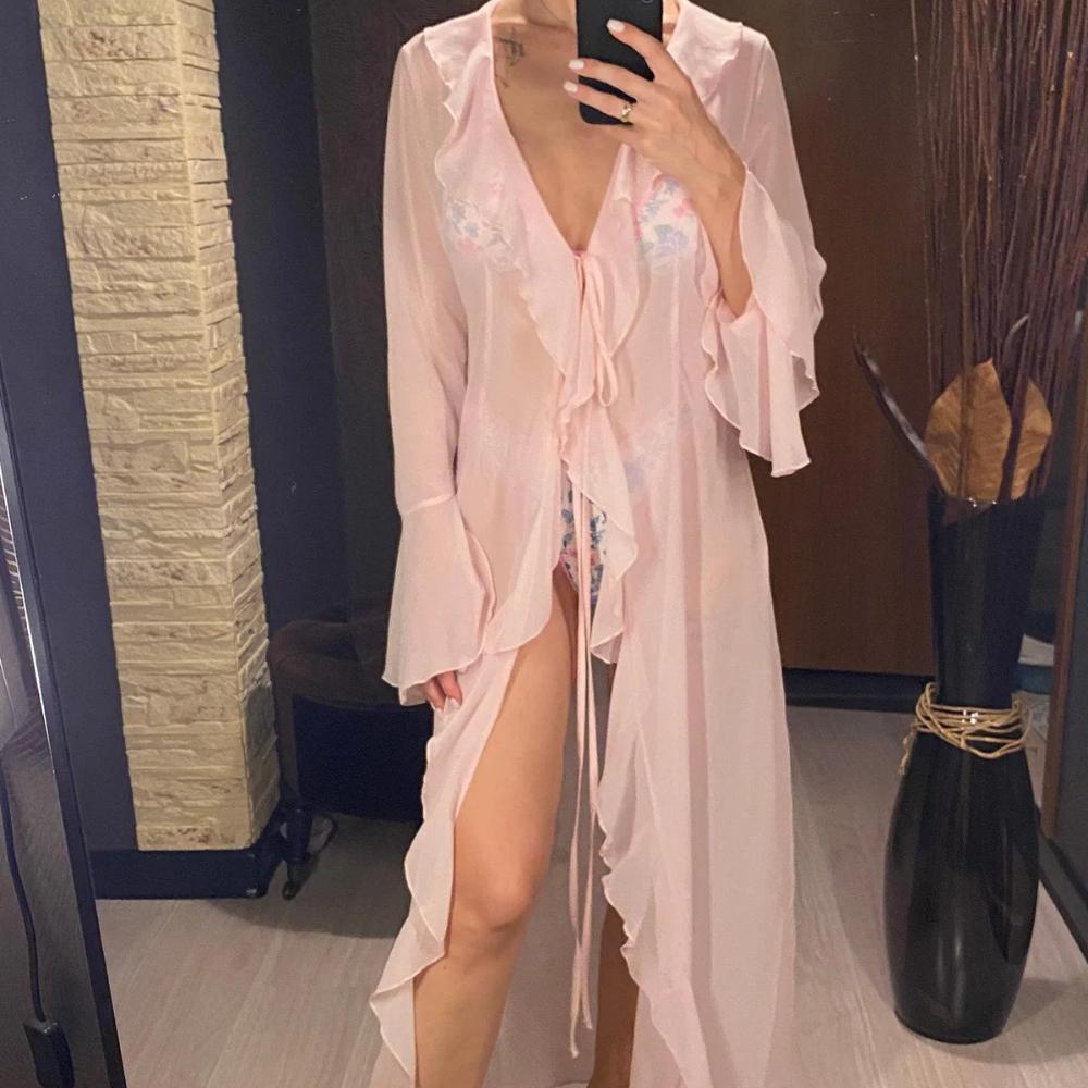New Sexy V Neck Ruffled Long Sleeve Chiffon Tunic Beach Cover Up Cover-ups Beach Dress Beach Wear Beachwear Female Women V5976