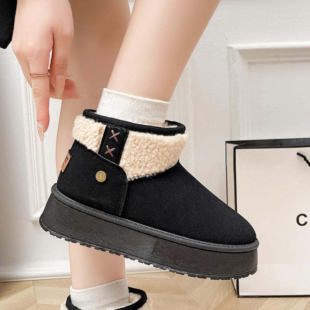 Fashion Thick Plush Platform Snow Boots Women Winter Keep Warm Cotton Shoes Woman Suede Round Toe Slip-On Comfortable Ankle Boots