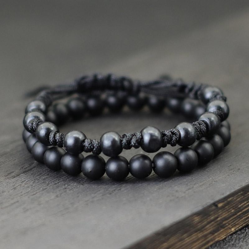 2Pcs/Pair Men Bracelet Set 8mm Onyx Tiger Eyes Stone Braclet Natural Wooden Braslet Homme Weaven Rope Brazalete Pulseira Hombre