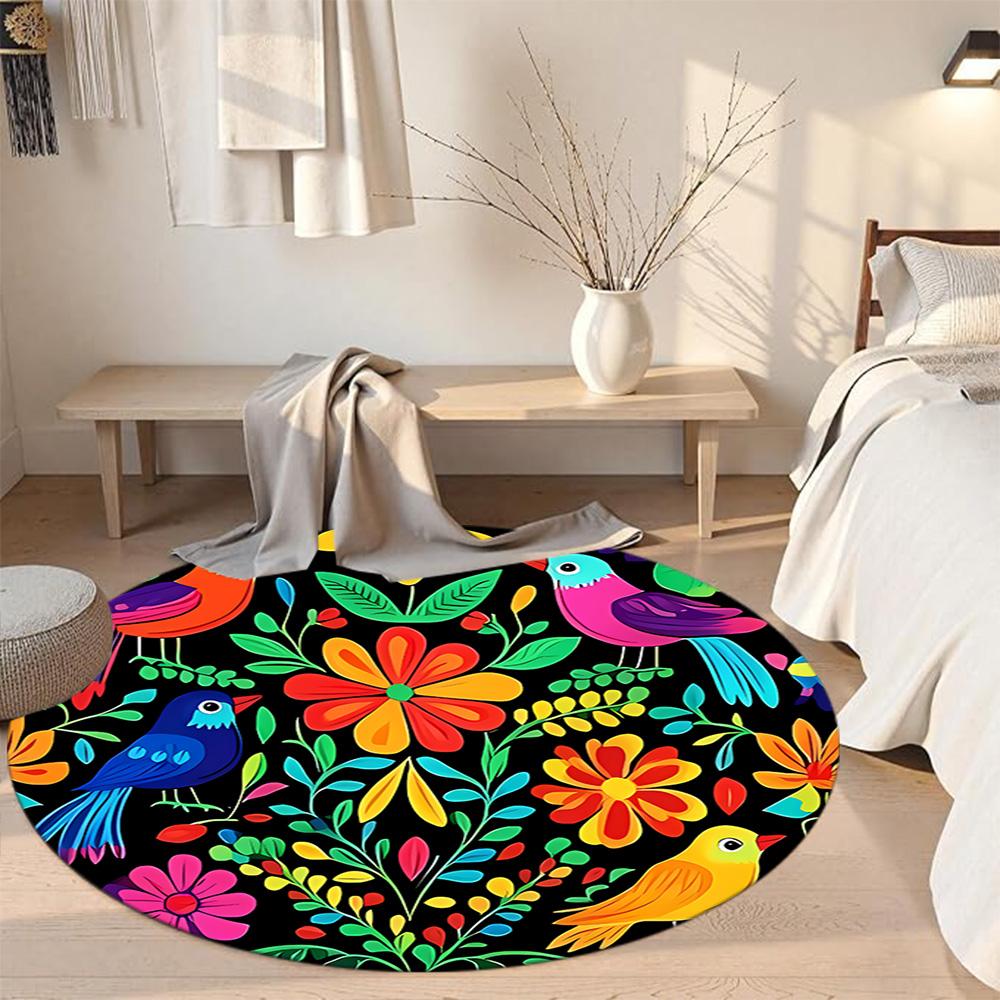 Flower Round Office Rug Perfect for Study Room Kitchen Dormitory Living Rooms Antislip Round Carpet Decorate Offices Best for Christmas