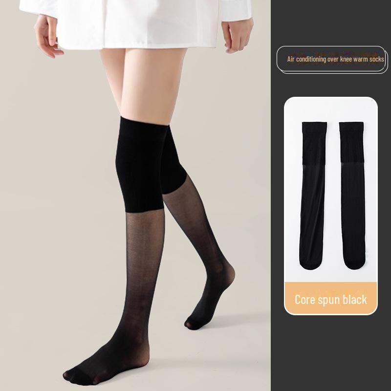 

Женские летние тонкие чулки длиной до колена — не застревают, защищают от холода, теплые для помещений с кондиционером Core-spun silk, One size (85-135 catties) чёрный