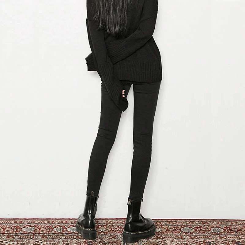 Women's Black High Waist Velvet Skinny Pants - Autumn/Winter Warm Pencil Leggings
