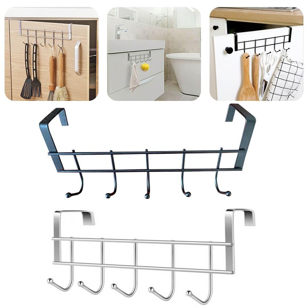 Stainless Steel Over the Door Hanger Rack 5 Hooks for Small Space Organization