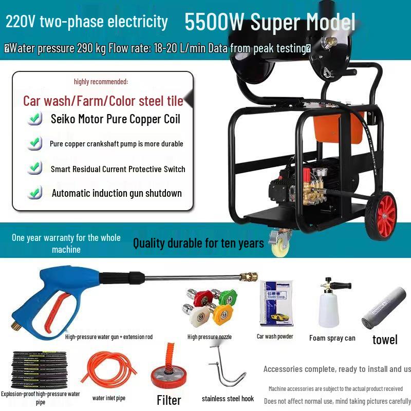 Black Cat 220V Commercial Car Washer: High-Pressure Cleaning Machine for Homes, Industrial, and Livestock Use