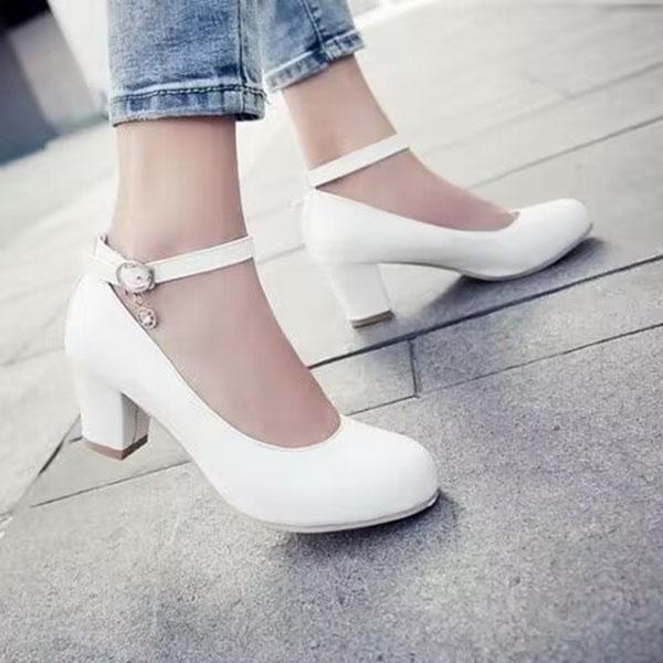 

Женские туфли на высоком каблуке, однотонные туфли на толстом каблуке с легким носком, обувь для четырех сезонов, большие женские туфли 36 белый