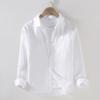 Camicia da Uomo a Maniche Lunghe in Lino Bianco – Traspirante, Casual, Stile Coreano per Primavera/Estate