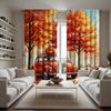 2 Pieces of HD Maple Leaf Under the Pumpkin Classic Car Curtain Yellow Tie Digital Printed Curtain Home Decoration Style Decorat