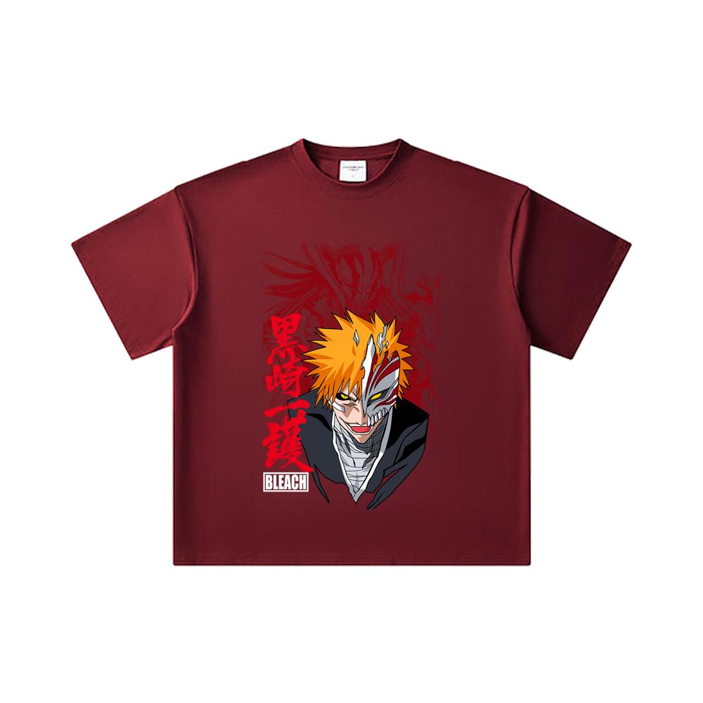 

260 GSM Double Yarn 32 Count 100% Cotton Bleach V1 Ichigo Print Unisex Heavy Cotton T Shirt 2XL вина червоного кольору