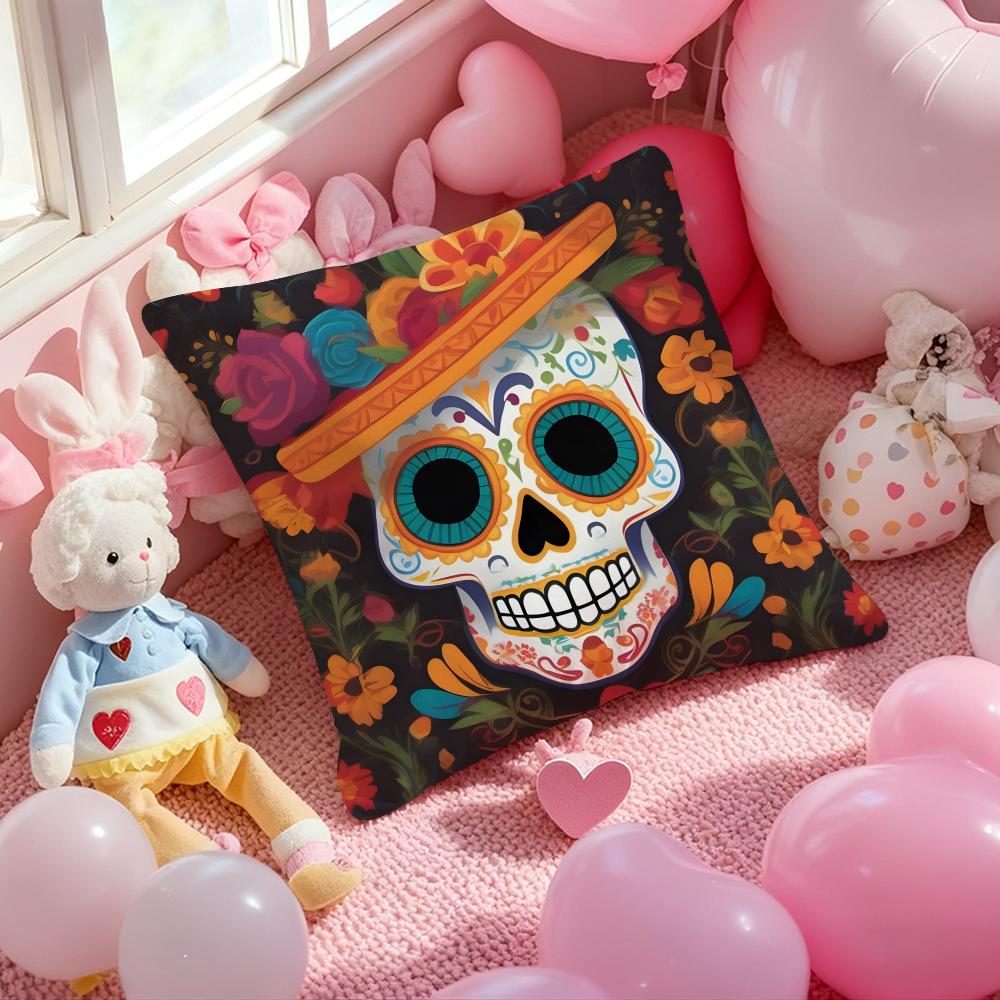 Anime Day of the Dead Cushion Cover Pattern Printed Pillowcase for Living Room Sofa Cushion Cover & Bedroom Decor