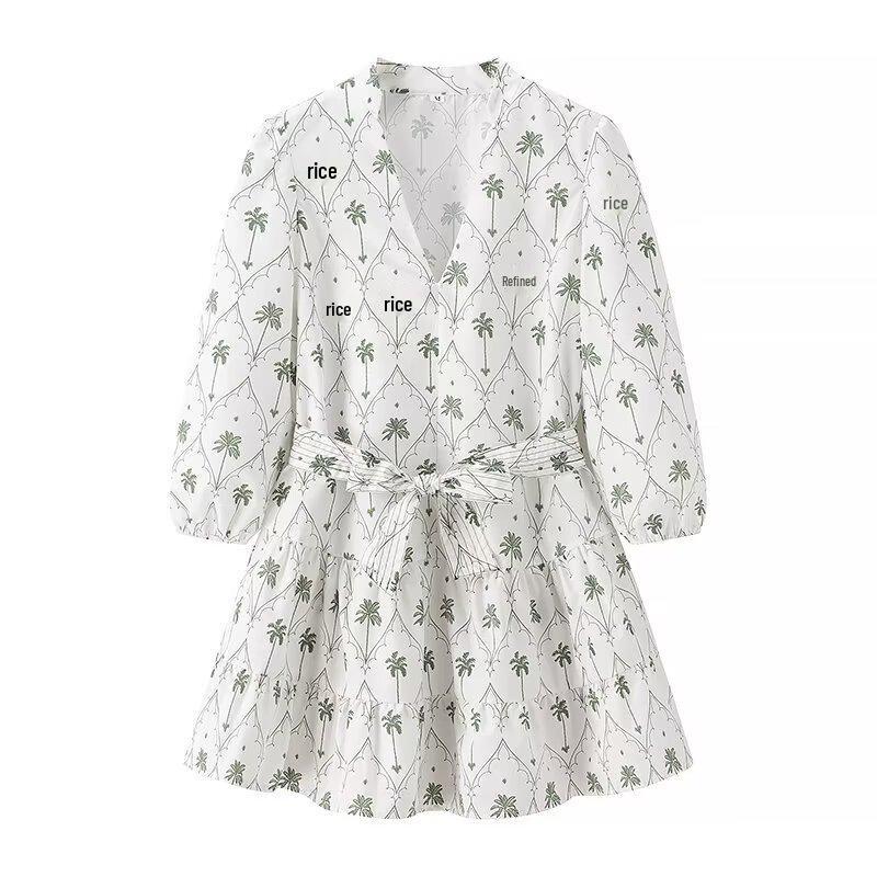 

Летнее платье в европейском и американском стиле 2025 с V-образным вырезом и рукавами 3/4 Medium светло-зеленый