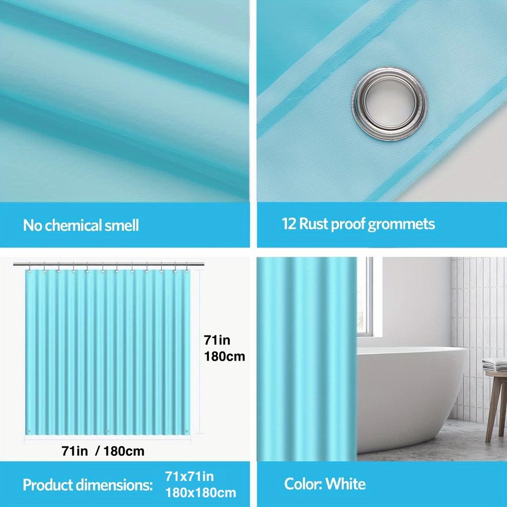 1Pc Light Blue Shower Curtain Liner With Magnets, Plastic Bath Curtain For Bathtub Bathroom, Window Curtain, Home Decor