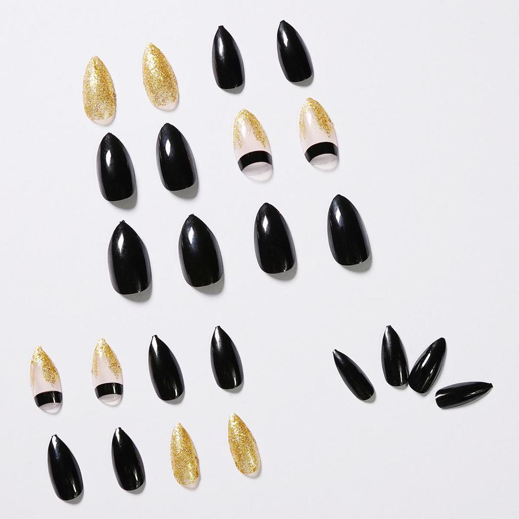 Black Gold Glitter Waterproof Removable False Nail Stickers