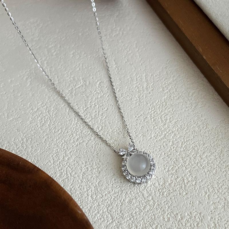 Banyan Tree S925 Silver Princess Bow Necklace with Chalcedony, Pearl & Diamond Accents