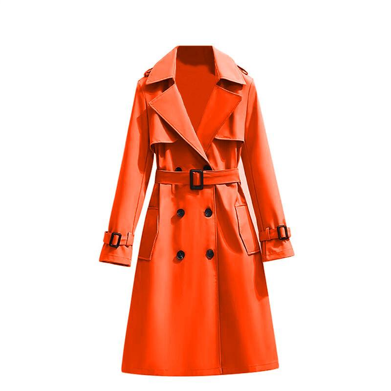 Women's Double Breasted Long Trench Coat with Tie Belt and Cuff Straps