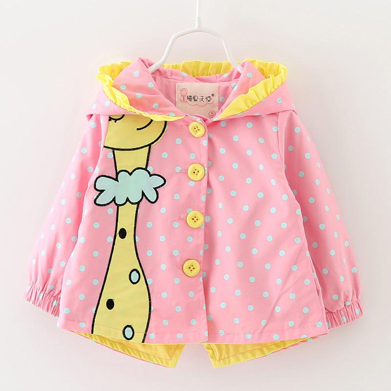Kids Girls Windbreaker Cute Spring Baby Girl Jackets Autumn Cartoon Dots Hooded Coats Girl Outerwear Kids Clothes 100 розовый