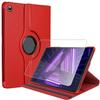 Case + Tempered Glass for Lenovo Tab M10 FHD Plus (2nd Gen) 360 Rotating Multi-Angle Red Leather Effect