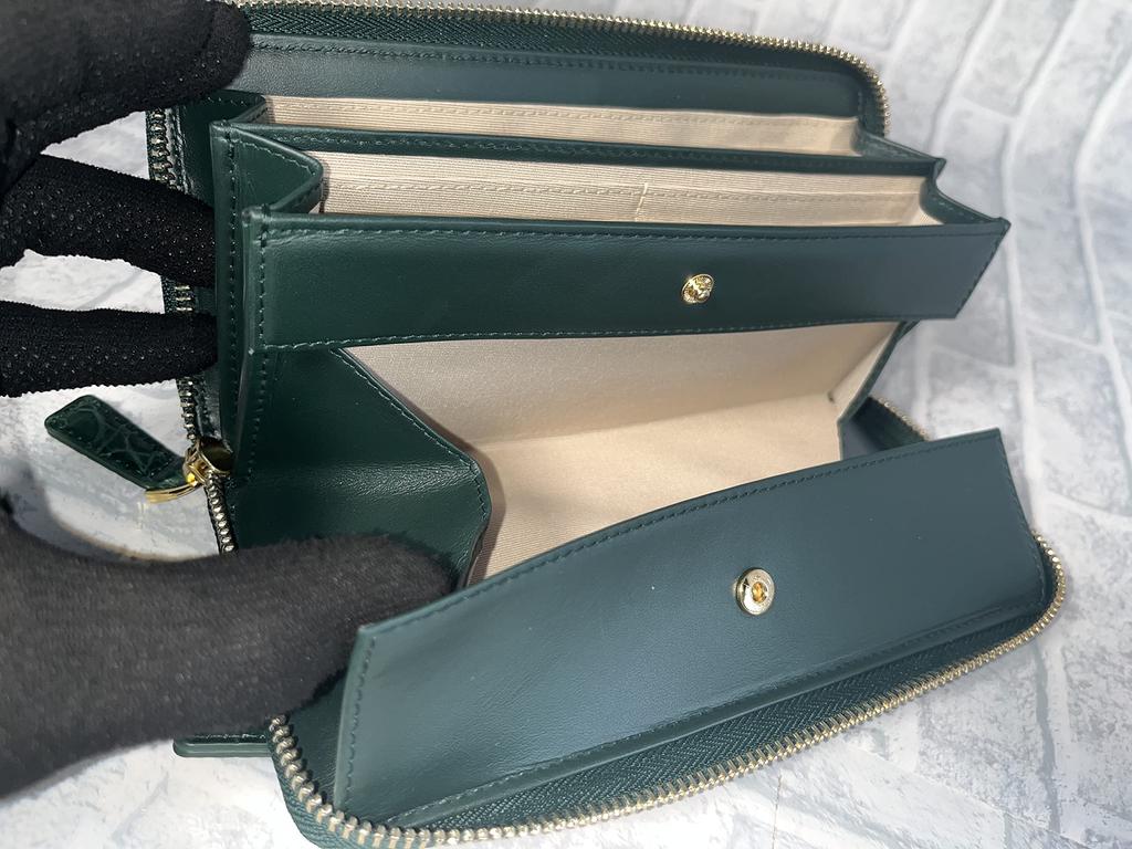 GUODI Long Wallet with Round Zipper, Genuine Crocodile Leather, Matte Finish, TK-RP10LW6 (Cyprus Green)