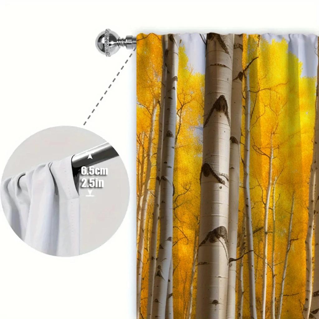 2pcs Yellow Birch Printed Curtain for Home Decor - Rod Pocket Window Treatment for Bedroom,Office,Kitchen,Living Room,and Study