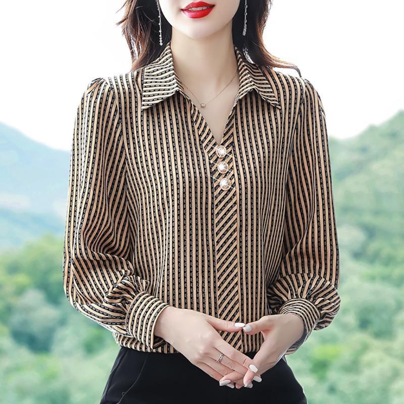 Striped Shirt for Women Spring and Autumn 2026 New Fashion Casual Chiffon Long Sleeve Blouse