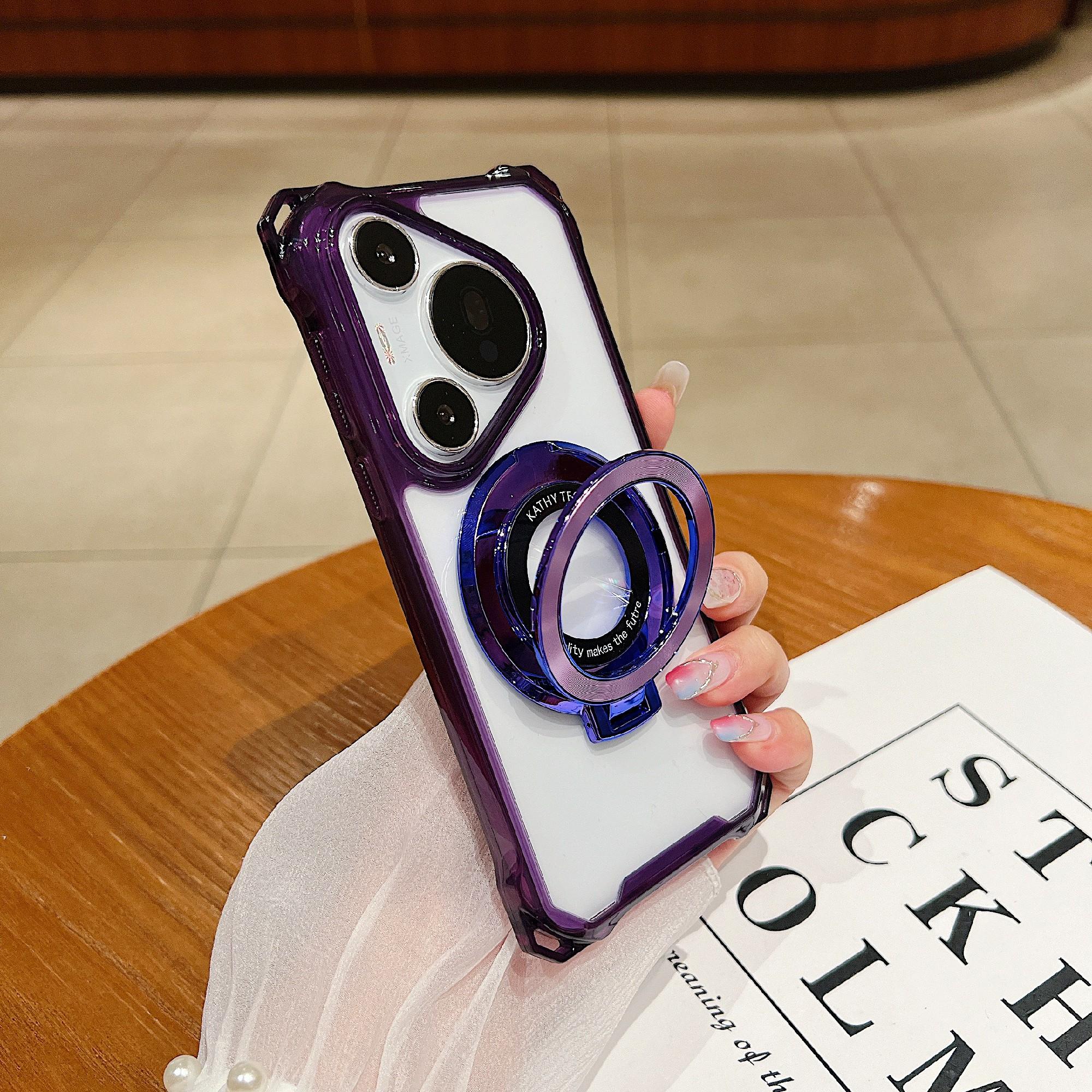 

For Huawei Pura 70 Pro/Pura 70 Pro+ Case TPU+Acrylic Phone Cover with Magnetic Ring Kickstand Purple