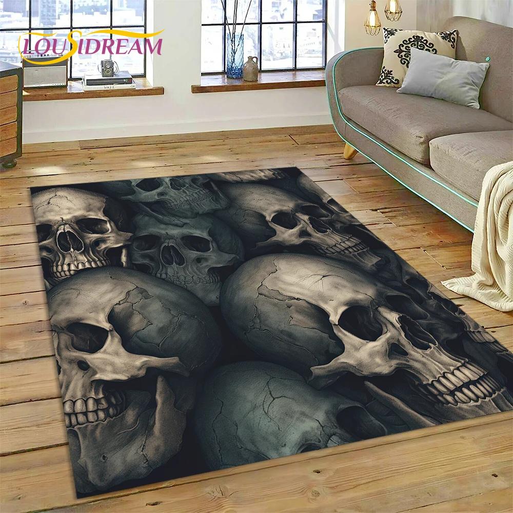 3D Horror Gothic Skull Skeleton Rug Carpet for Living Room Bedroom Decor,Floor Mat Non-slip Decoration for Sofa Doormat Gift Kid