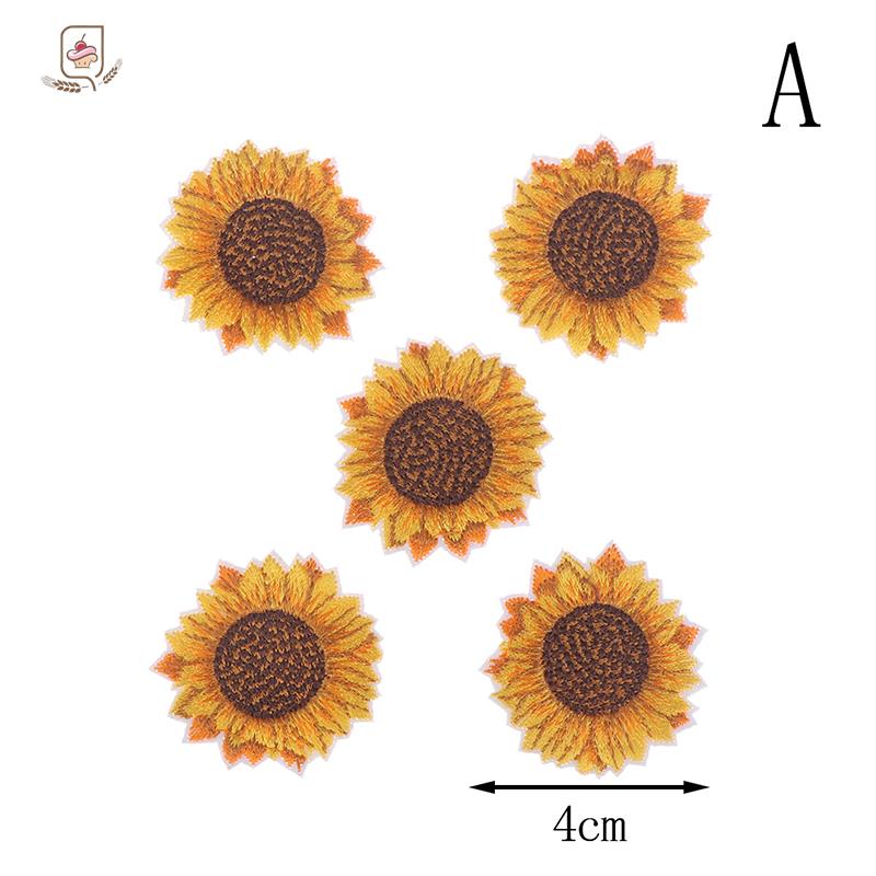 

5pcs/lot DIY Embroidered Sunflower Patch Iron On Sew On Flower Sticker Jeans Pants Shoes Bags Fabric Appliques Handmade Badge