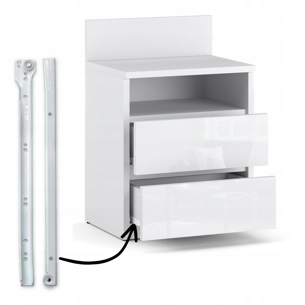 Nightstand White Gloss Nightstand 40cm 2S Shelf Loft Bedroom Furniture