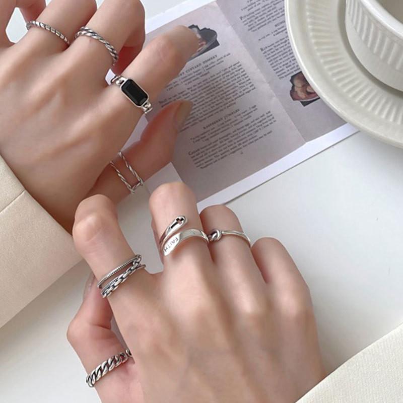 Einzigartiger S925 Silber Schichtiger Hip Hop Ring Für Frauen Mit Geometrischem Design Und Vielseitigem Stil