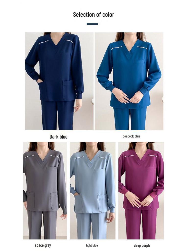Enhanced Anti-Static Long Sleeve Scrub Suit - Quick-Drying, Stretchable, Medical Gown for Nurses