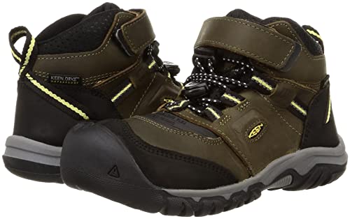 KEEN Ridge Flex Mid WP Waterproof Kids' Hiking Shoes (Sizes 15.0-19.5cm) in Dark Olive/Dusky Citron (Size 18.0cm)